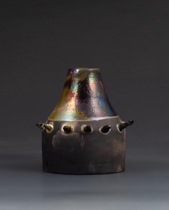Raku vase with spikes by Hannah Wiggins