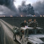 <p><b>Bruno Barbey</b>, <i>KUWAIT. 1991. Burgan burning oil fields. U.S. Marines. The invasion of Kuwait by Iraq took place on August 2nd 1990. It was followed by the Allied intervention under operation Desert Storm. The Allies finally liberated Kuwait on February 27th 1991, after 7 months of occupation and 5 weeks of war</i>.</p>