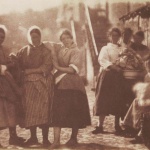 <p><b>David Octavius Hill and Robert Adamson</b>, <i>Fisherwomen (also called 'A Lane in Newhaven')</i>, 1843-1848. Calotype.</p>