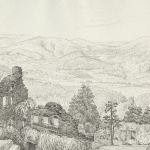 <p><b>John Herschel</b>, <i>The Old Schloss Baden Baden</i>, July 2nd, 1829.</i> Camera lucida drawing.</p>