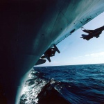 <p><b>Neil Leifer</b>, <i>View of an F-14 Tomcat catapulting from the deck of the USS Carl Vinson supercarrier off the coast of San Diego. California 5/1986.</i></p>
