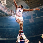 <p><b>Neil Leifer</b>, <i>Philadelphia 76ers forward Julius Erving (Dr. J) dunks against the Denver Nuggets at The Spectrum. Philadelphia, Pennsylvania 3/9/1977</i>.</p>