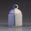 Blue and white pot with lid by Laurel Eggers